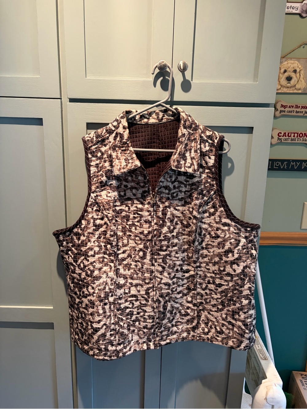 CJ Banks Brown and Cream Quilted Zip Vest reversible